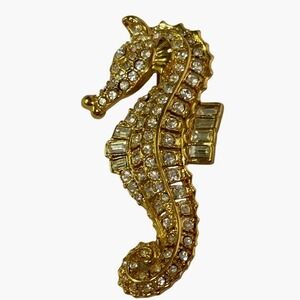 Nolan Miller Seahorse brooch with Baguette rhinestones,‎ gold tone signed